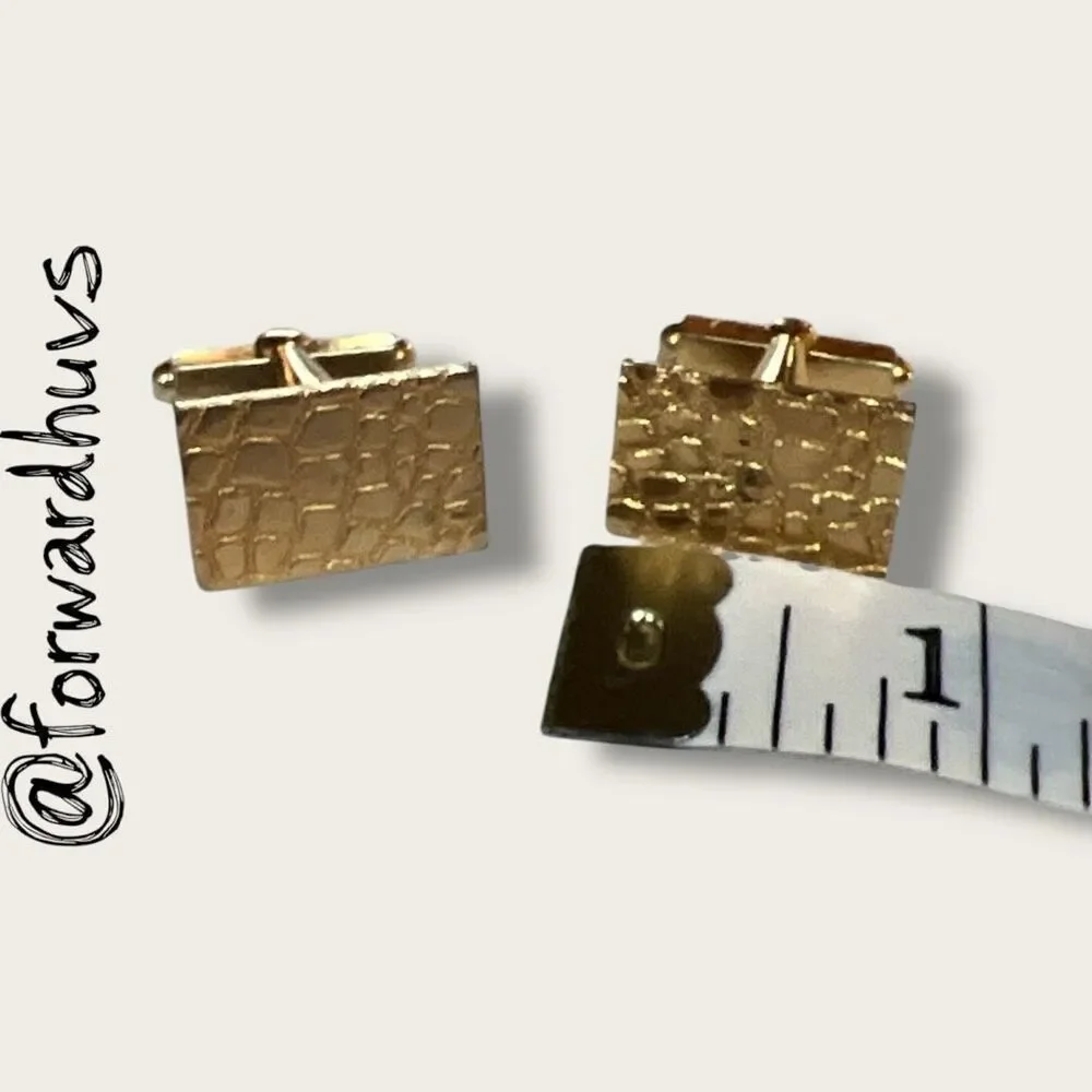 Vintage Gold Tone Cufflinks – Textured Rectangle with “X” Maker’s Mark